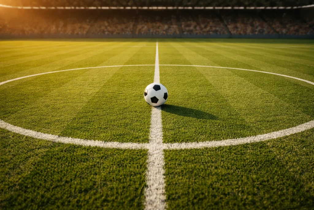 Campo da calcio con pallone e linee del terreno di gioco