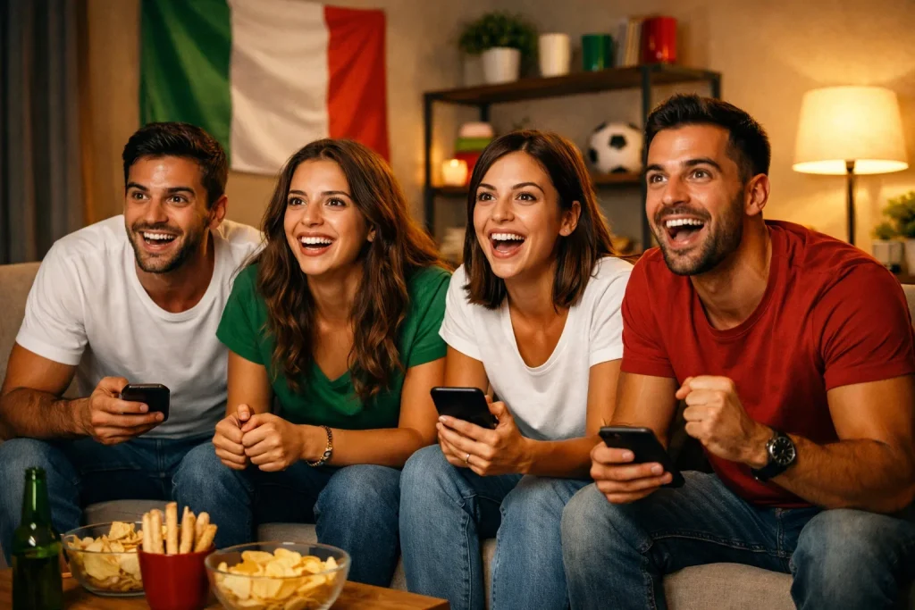 Tifosi italiani che guardano una partita di calcio insieme