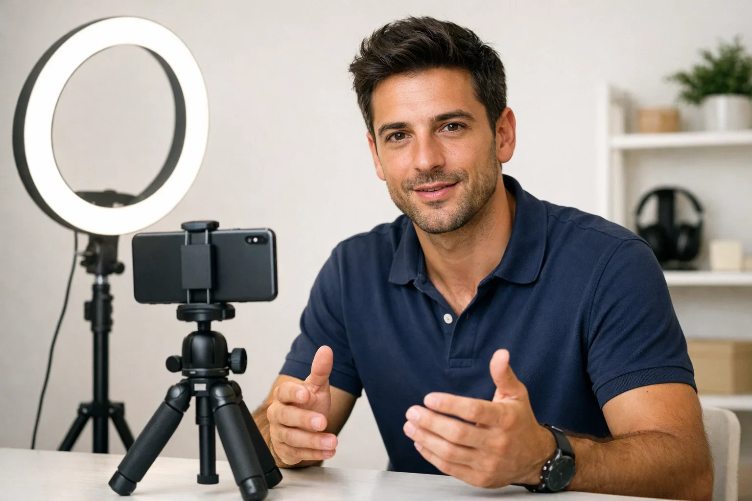 Creatore di contenuti che registra video con il telefono