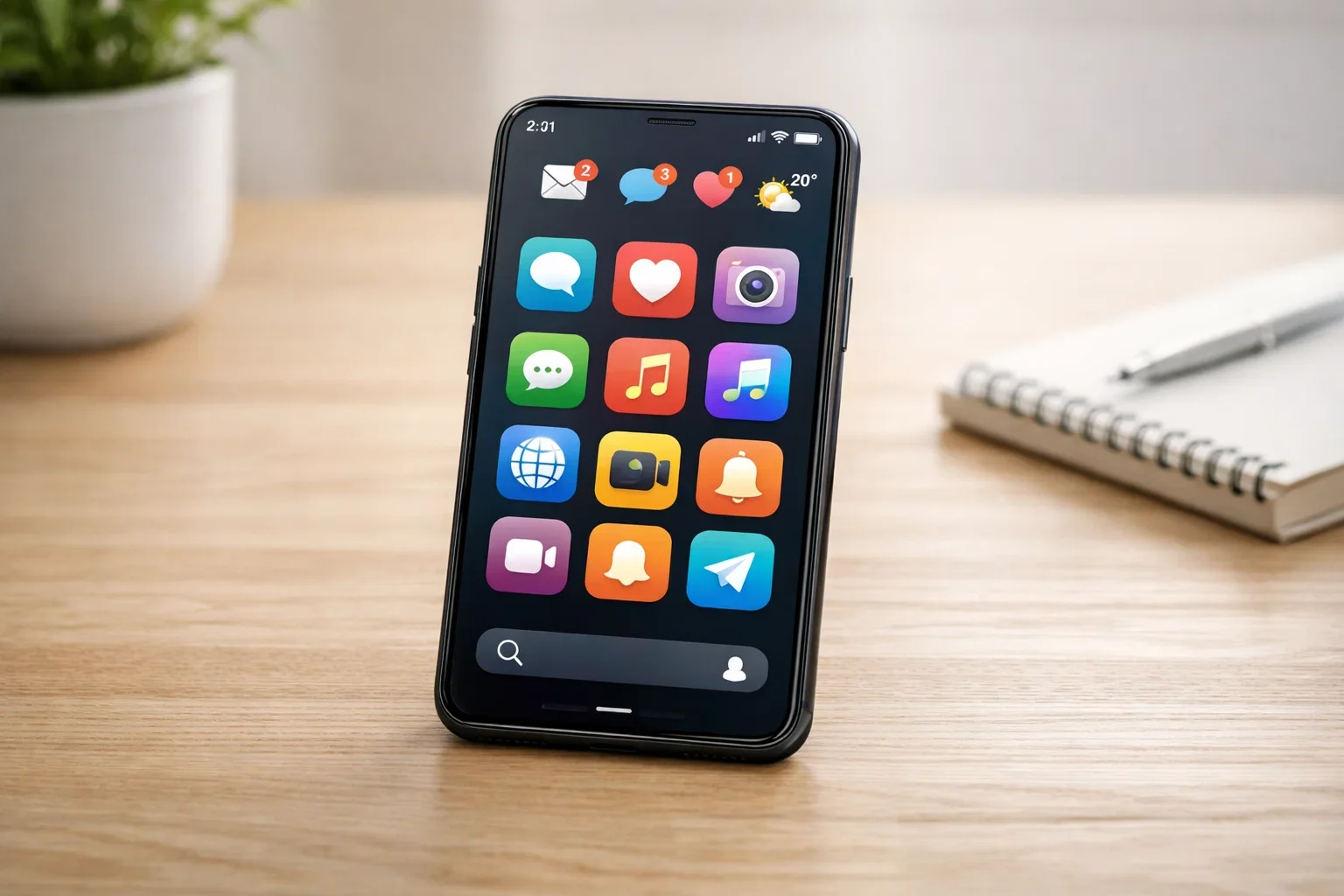 Smartphone con notifiche di applicazioni social media