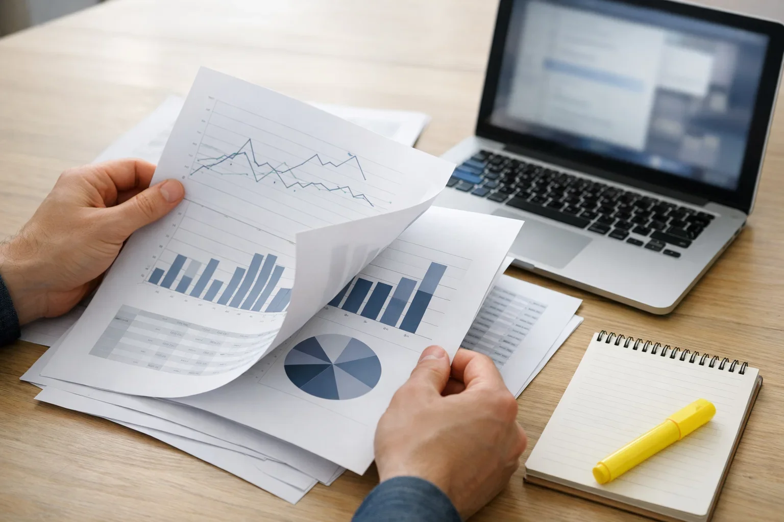 Esperto che esamina documenti e report di performance